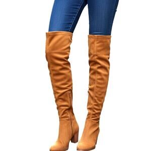 Women's 7 Brown Thigh High Over Knee Boots 4 Inch Heels Shoes